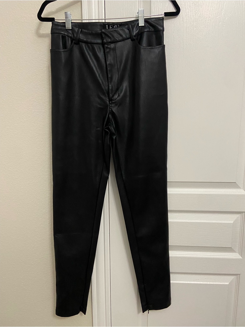 Black Faux Leather Slim Pants with ankle zipper 28 inch waist